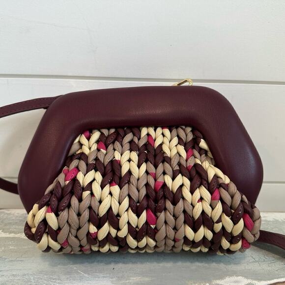 Chic Burgundy and Cream Woven Clutch - Picture 7 of 14